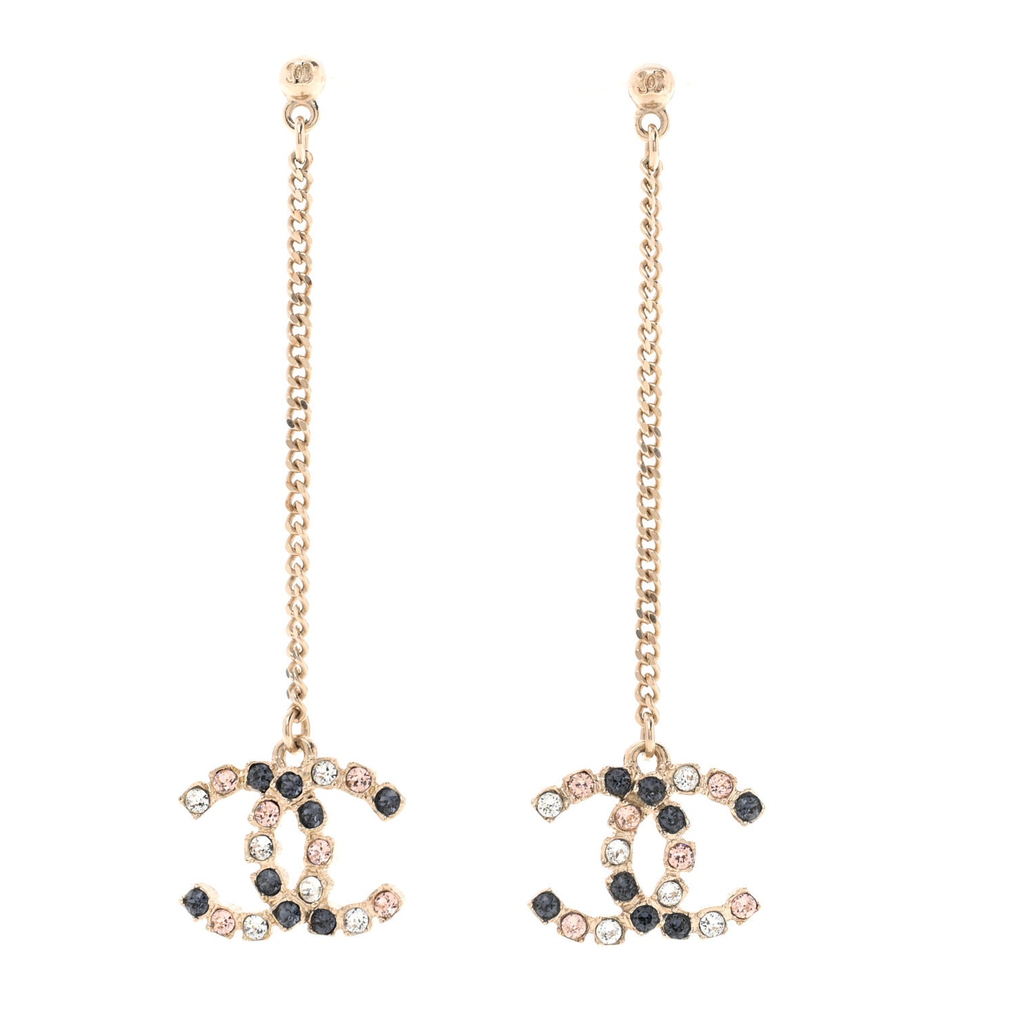 Crystal CC Drop Earrings Pink Grey Gold