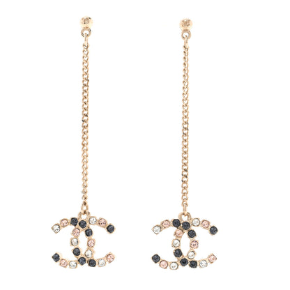 Chanel Crystal CC Drop Earrings Pink Grey Gold 1 of 4