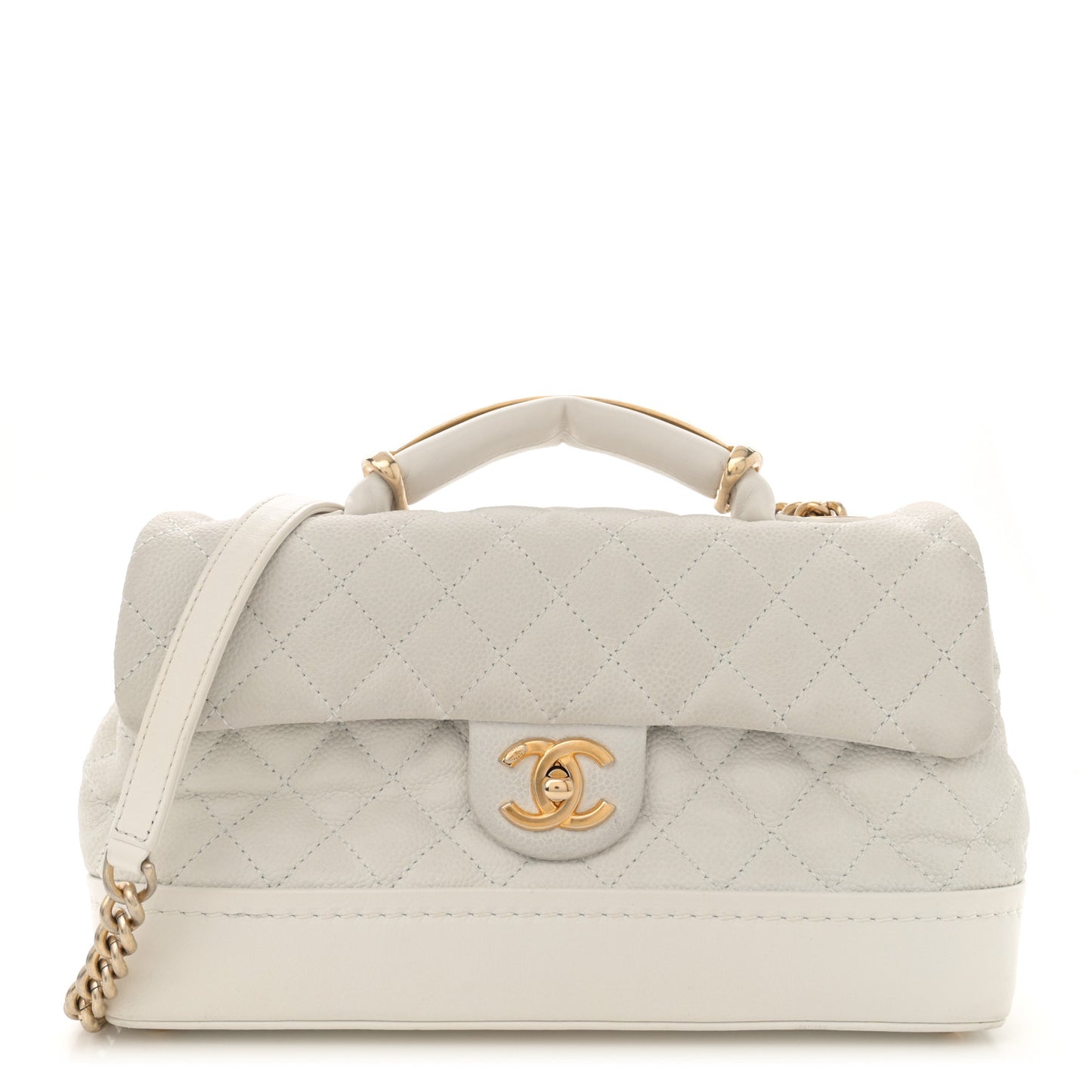 Iridescent Caviar Quilted Medium Globe Trotter Flap White