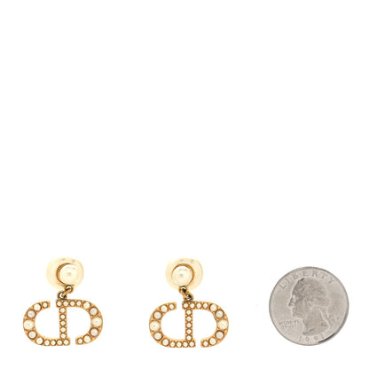 Christian Dior Pearl Crystal Tribal CD Drop Earrings Gold 2 of 4