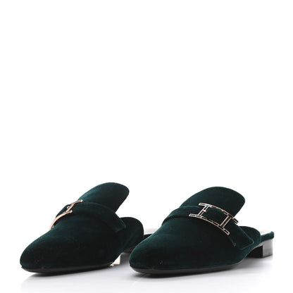 Hermes Velours Beauty Mules 36.5 Petrole 3 of 8