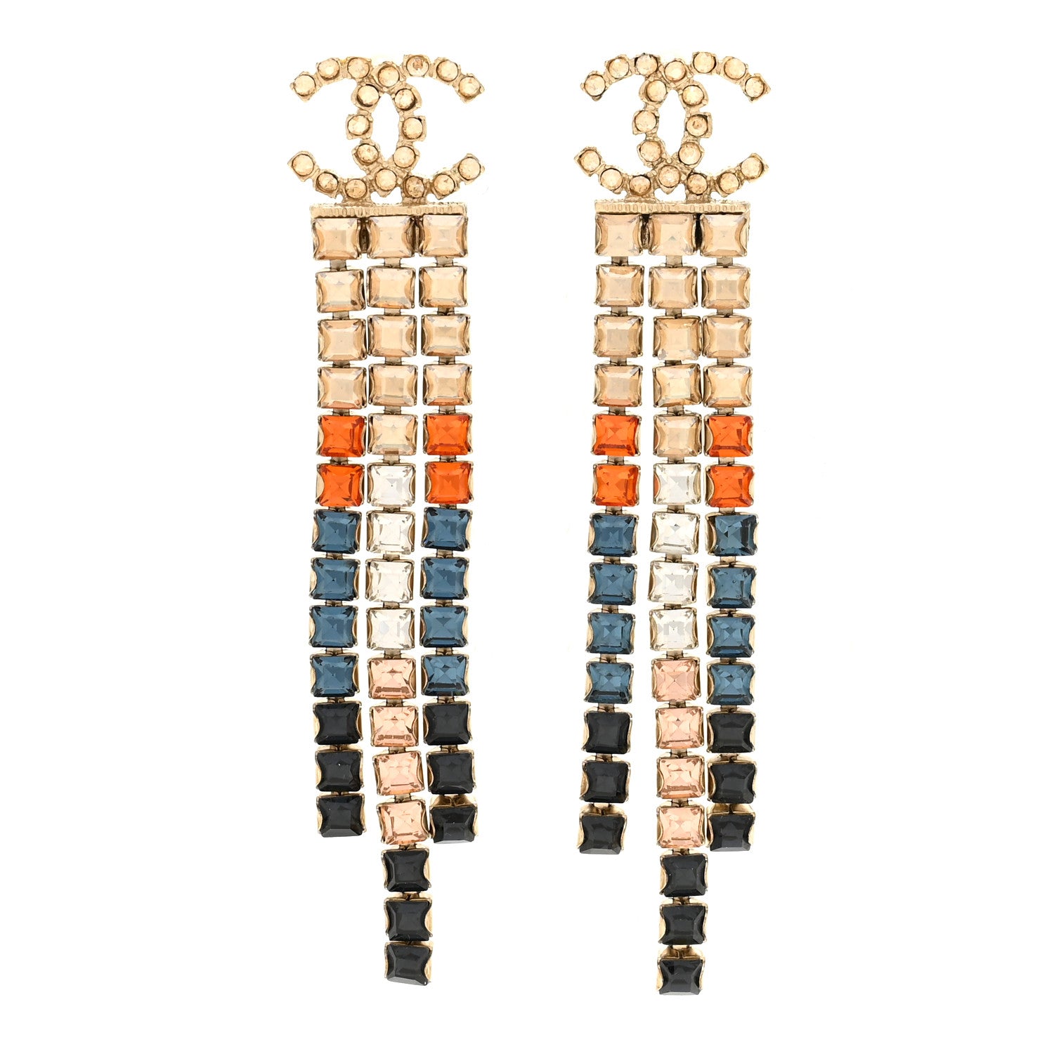 Chanel Baguette Crystal CC Drop Earrings Multi 1 of 5