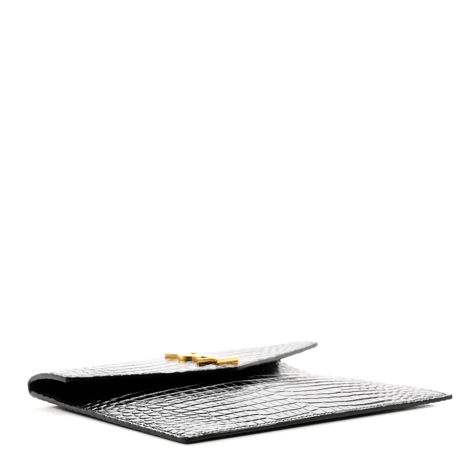 Saint Laurent Calfskin Crocodile Embossed Monogram Uptown Baby Pouch Black 4 of 6