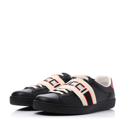 Gucci Calfskin Stripe Mens New Ace Sneakers 10 Black Ecru Red Flame 3 of 15