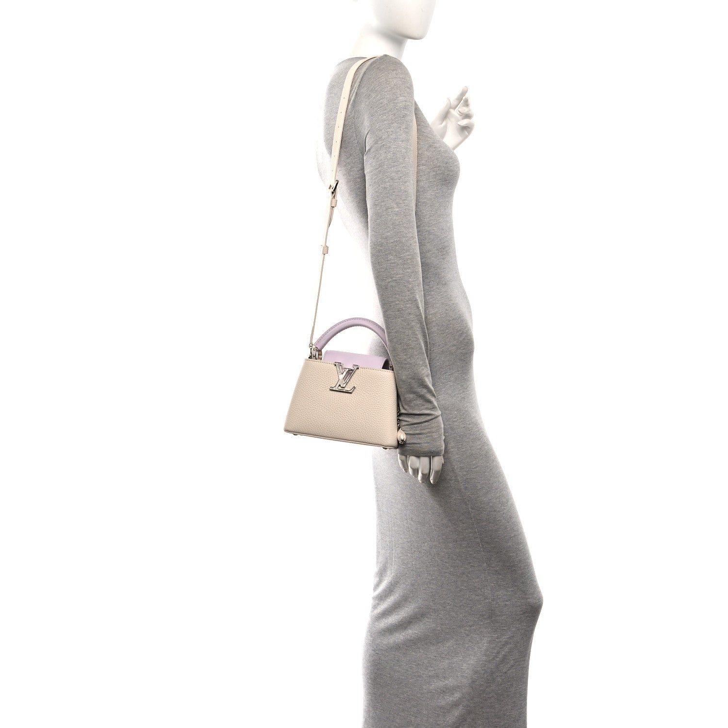 Louis Vuitton Taurillon Mother of Pearl Flower Chain Capucines Mini Quartz Misty 2 of 11