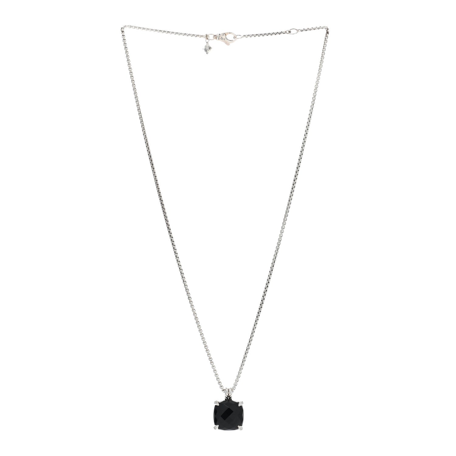 David Yurman Sterling Silver Diamond Black Onyx 14mm Chatelaine Pendant Necklace 3 of 4