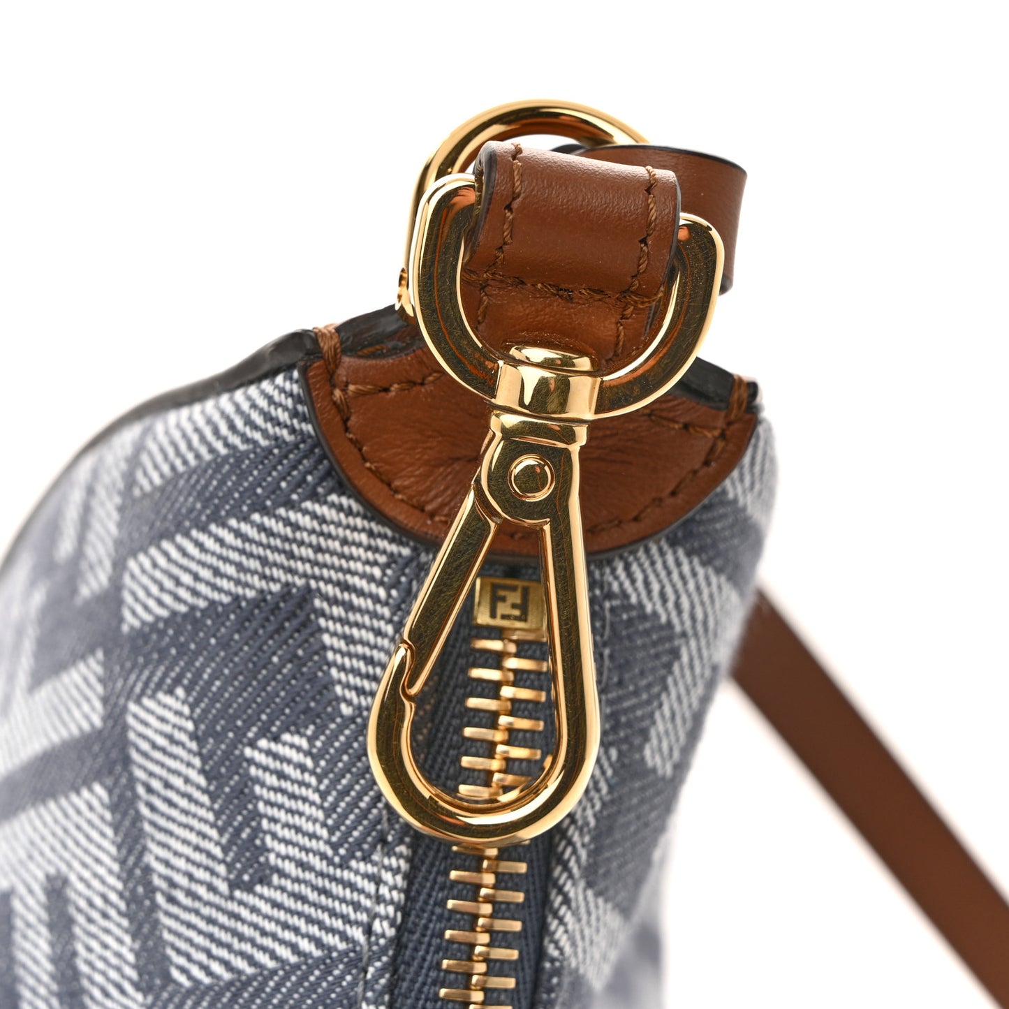 Denim Vitello King F is Fendi FF Embroidered Mini Fendigraphy Hobo Bag Blue Brown