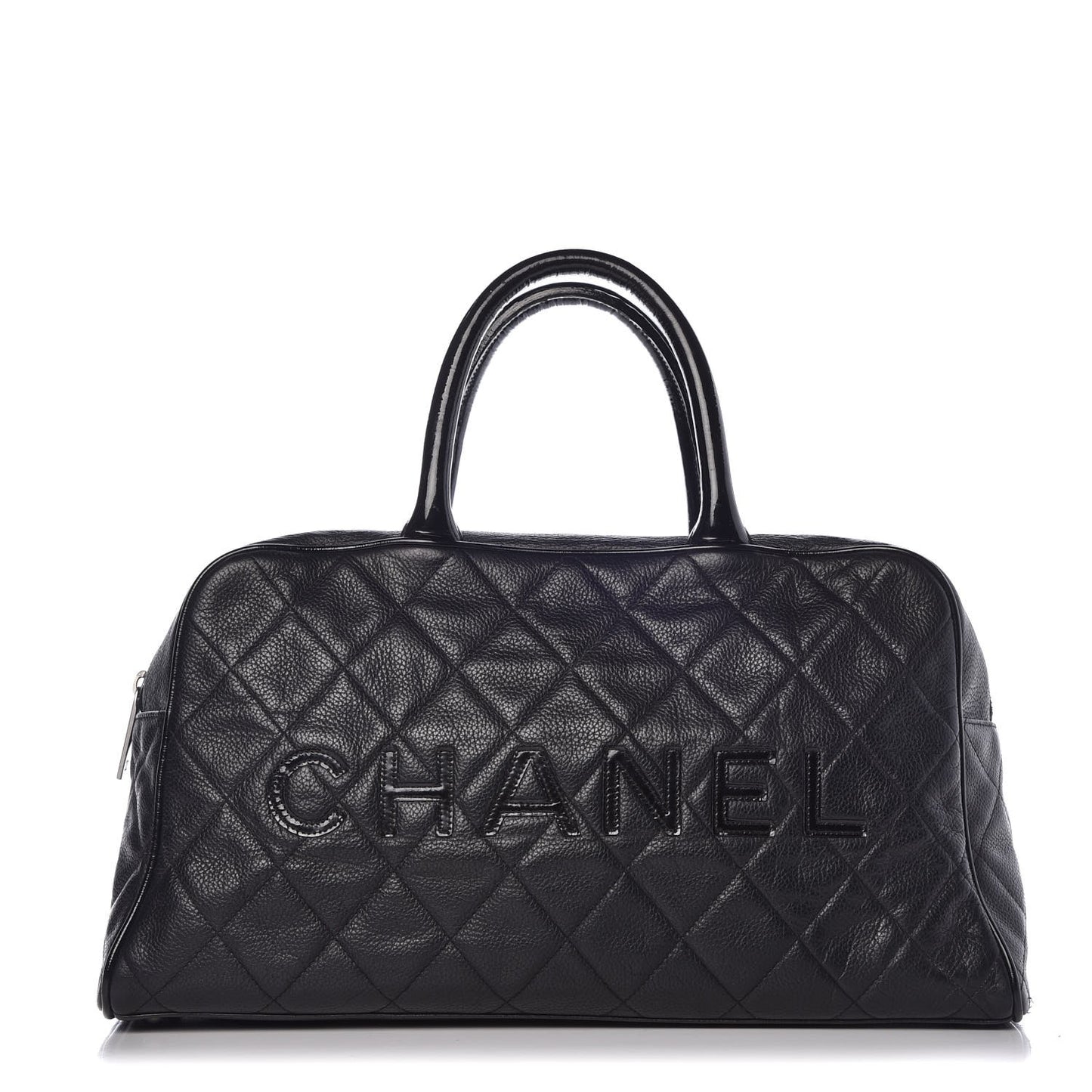 Caviar Patent Quilted Large Bowler Black