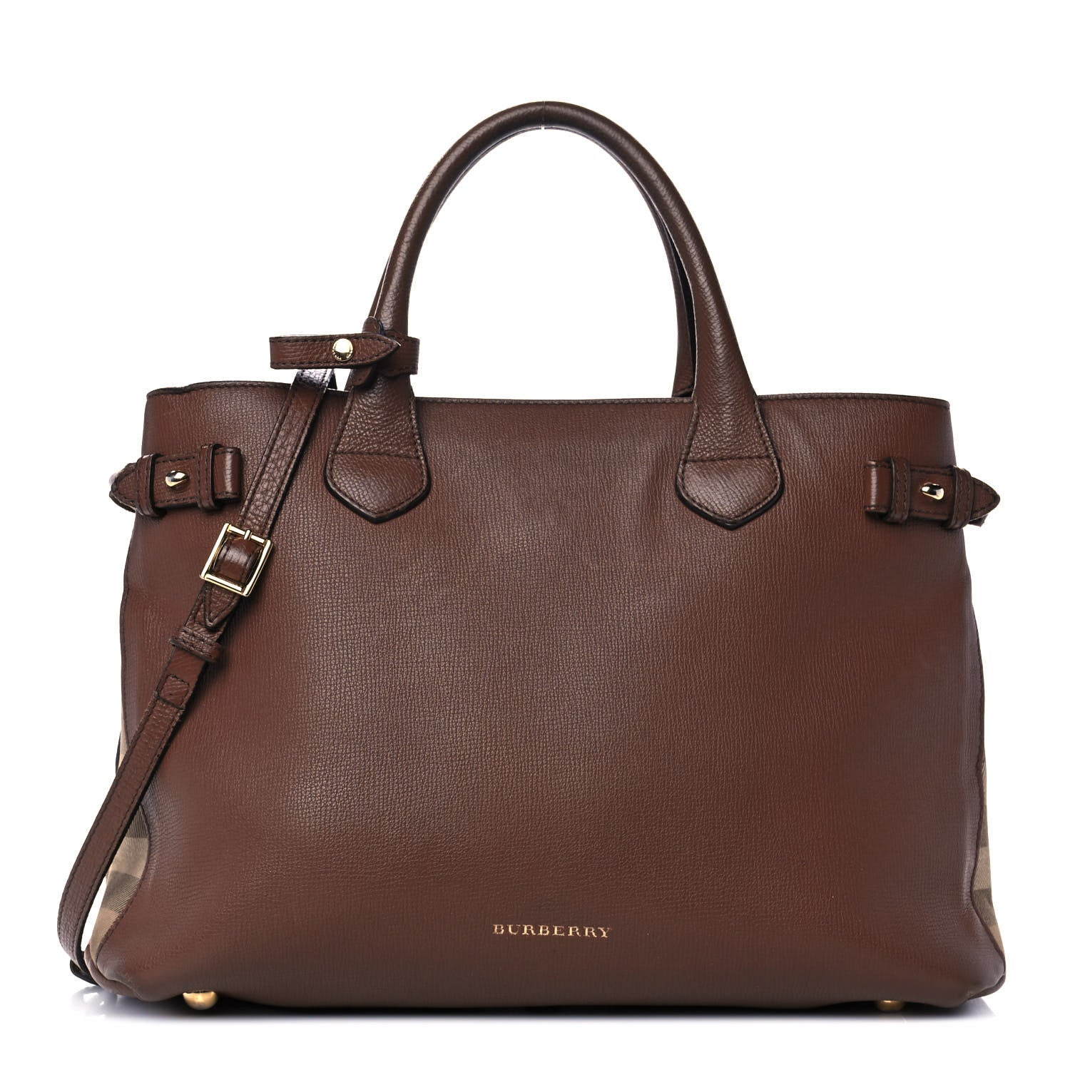 Burberry Grainy Calfskin House Check Medium Banner Tote Tan 1 of 17