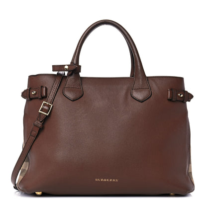 Burberry Grainy Calfskin House Check Medium Banner Tote Tan 1 of 17