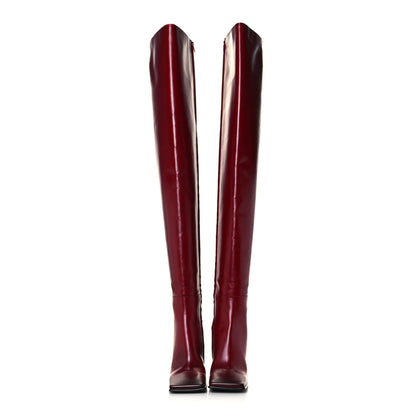 Balenciaga Calfskin Quadro Over The Knee Boots 38 Rouge 2 of 11