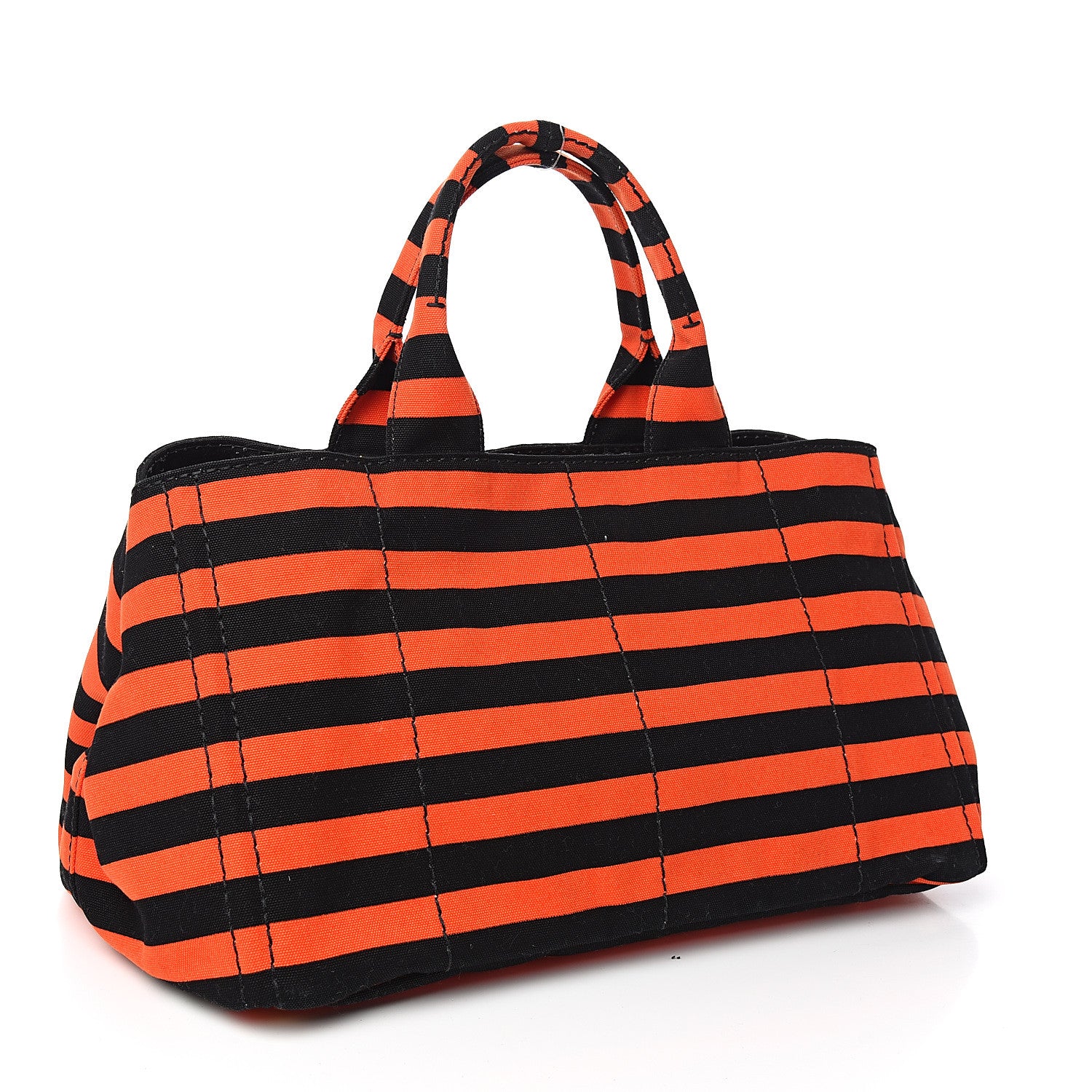 Prada Canapa Striped Tote Arancio 2 of 9