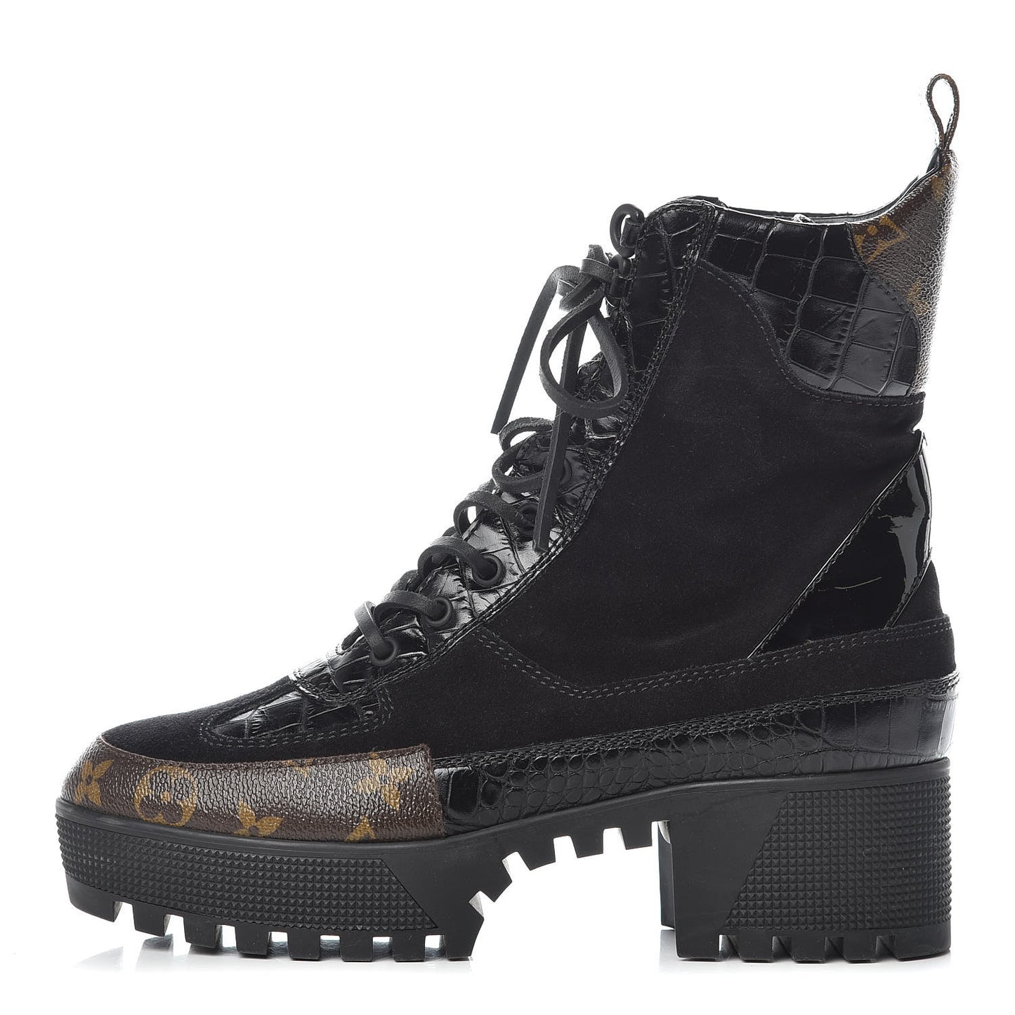 Suede Calfskin Monogram Laureate Platform Desert Boots 39 Black