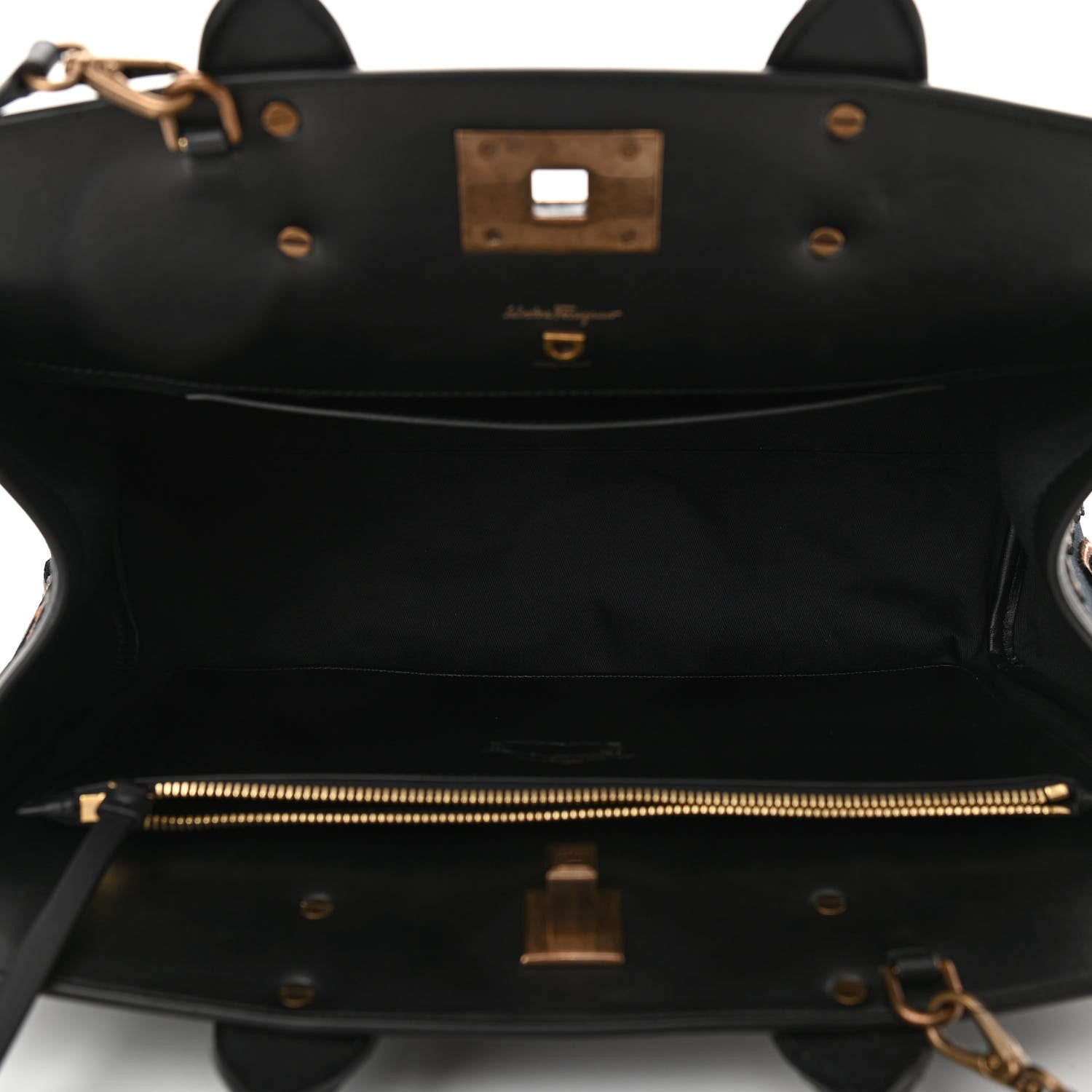 Salvatore Ferragamo Embroidered Canvas Calfskin The Studio Bag Navy Black 5 of 9