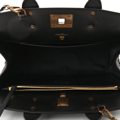 Salvatore Ferragamo Embroidered Canvas Calfskin The Studio Bag Navy Black 5 of 9