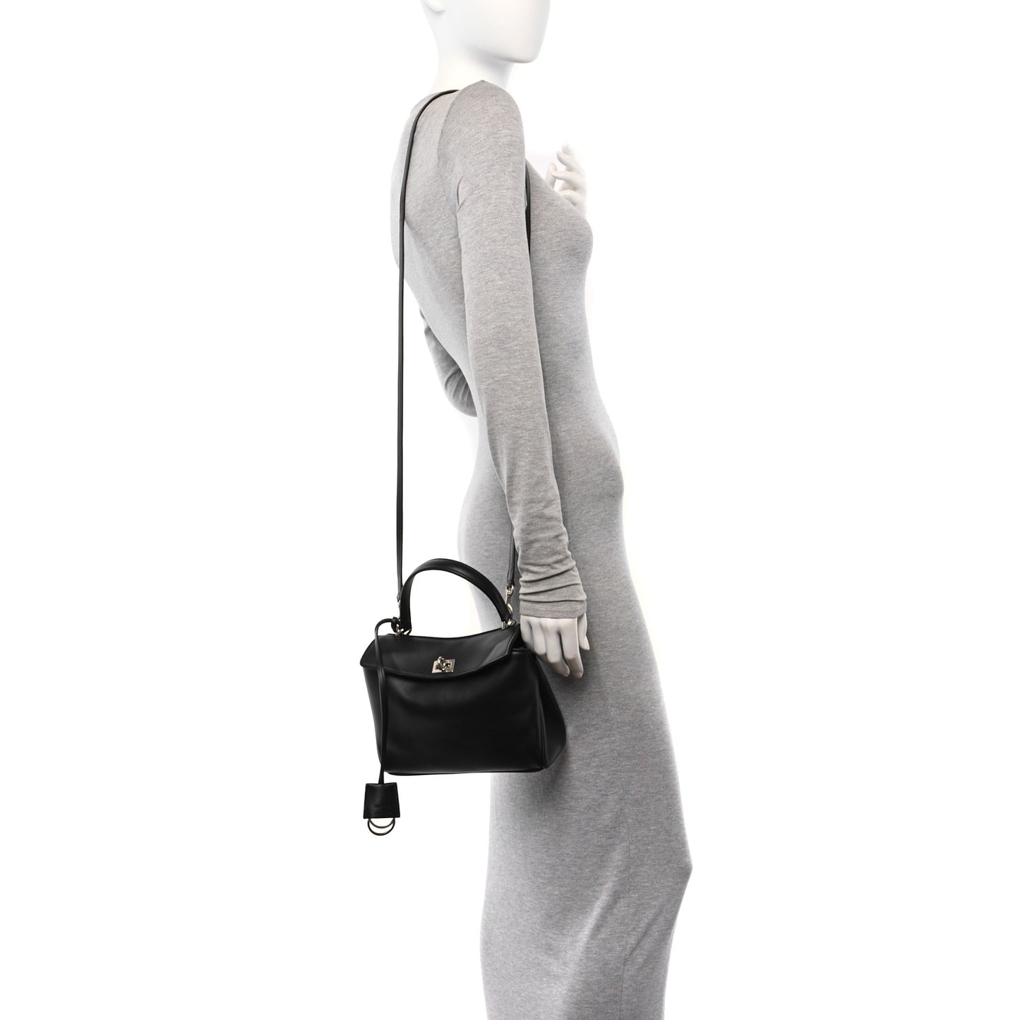 Natural Smooth Calfskin Mini Rodeo Top Handle Handbag Black