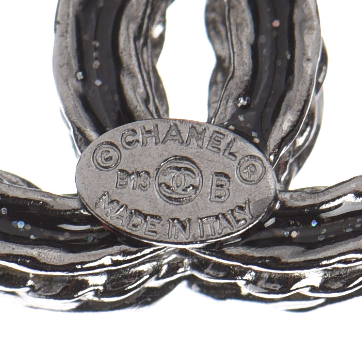Chanel Ruthenium Crystal CC Earrings Silver Black 4 of 5