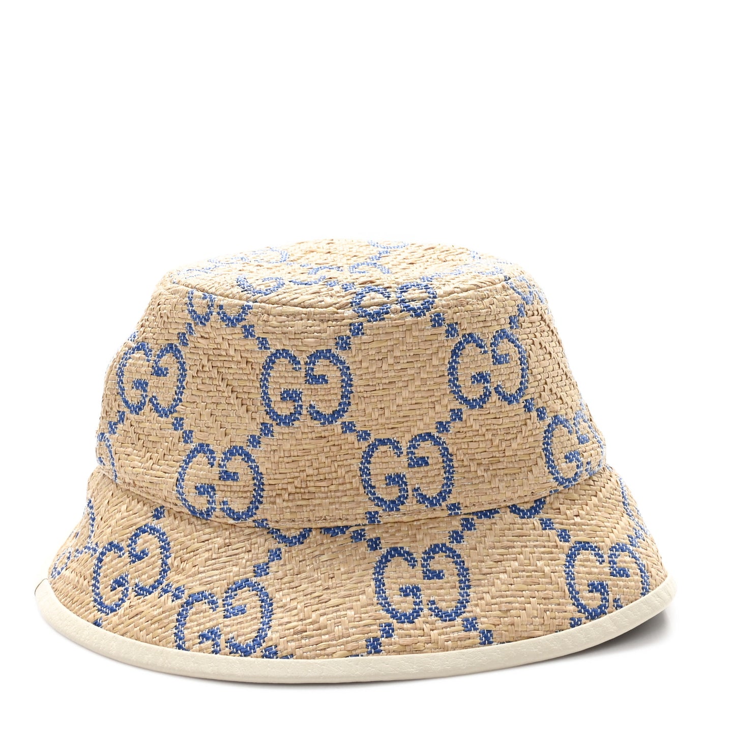 Raffia GG Monogram Embroidered Fedora Hat S Beige Blue