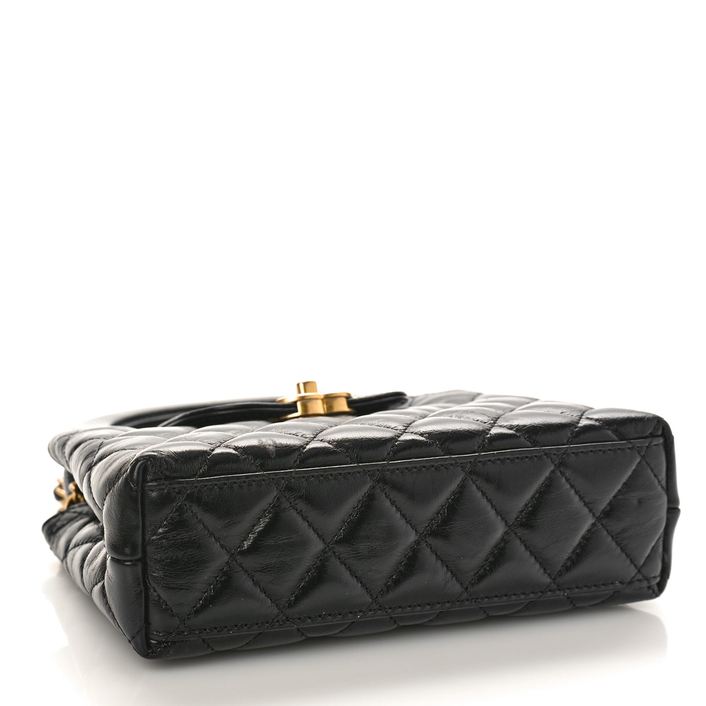 Shiny Aged Calfskin Quilted Nano Kelly Shopper Black