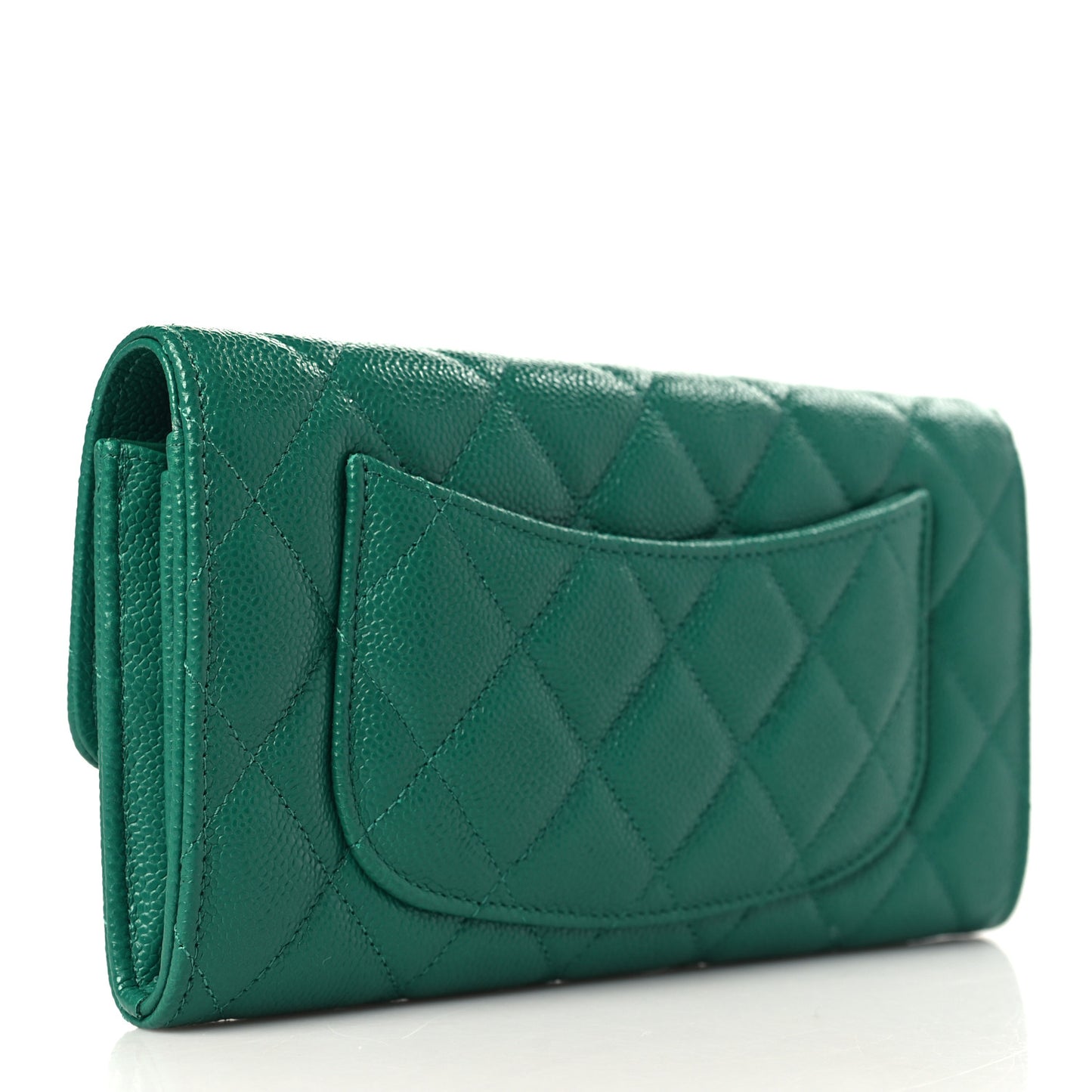 Caviar Quilted Large Gusset Flap Wallet Green