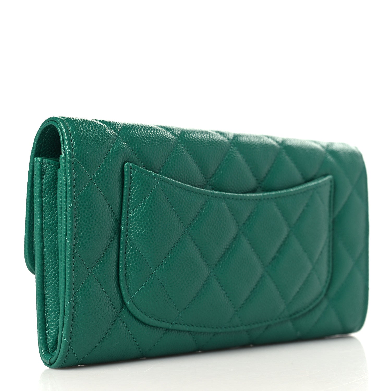 Chanel Caviar Quilted Large Gusset Flap Wallet Green 3 of 8