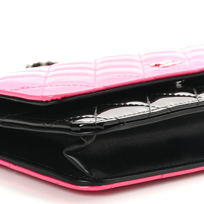 Chanel Patent Quilted Bi-Color Wallet On Chain WOC Pink Black 10 of 12