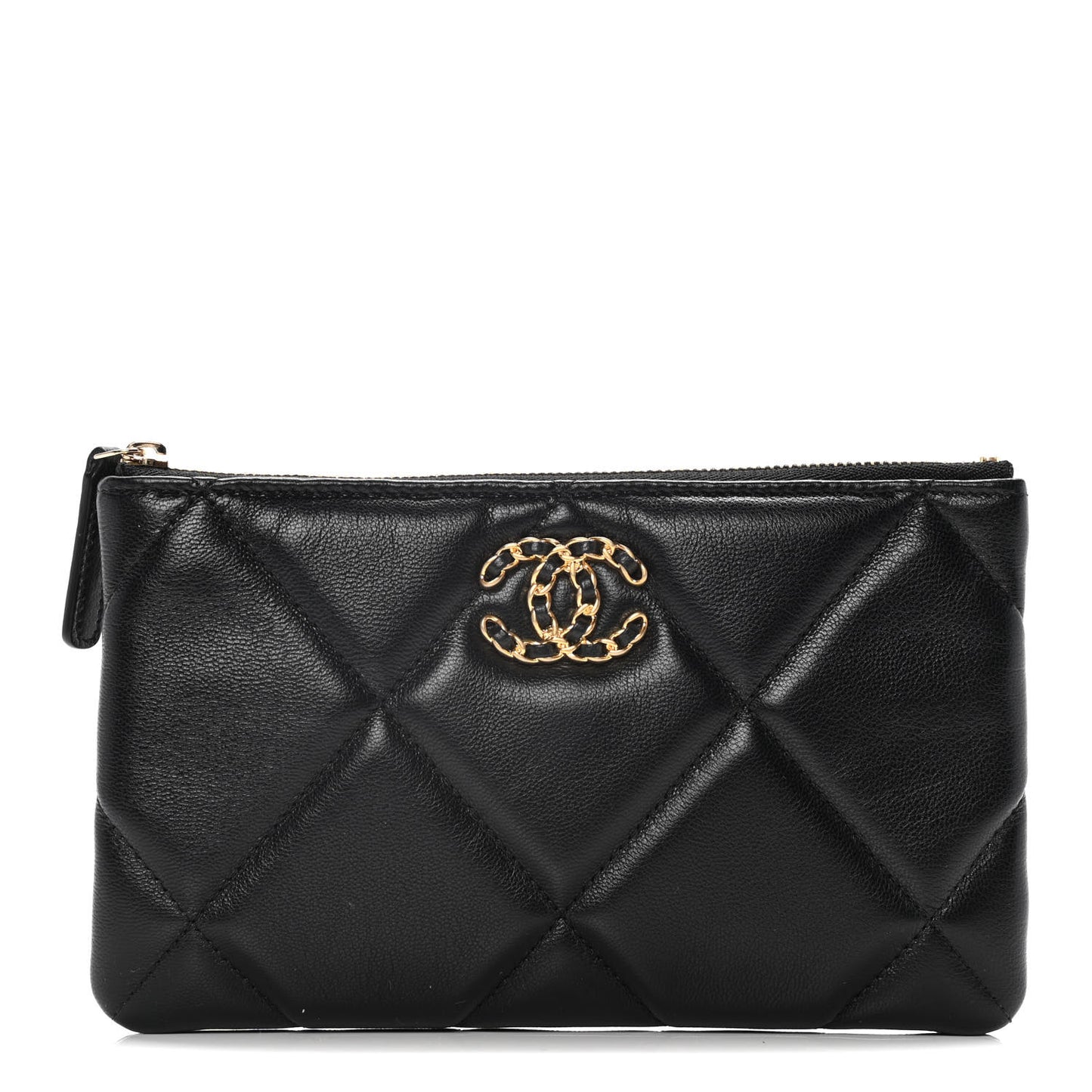 Shiny Goatskin Quilted Small Chanel 19 Pouch Black