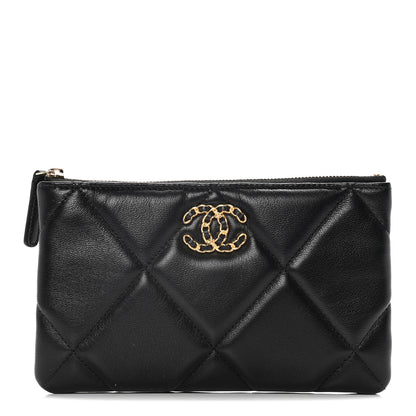 Chanel Shiny Goatskin Quilted Small Chanel 19 Pouch Black 1 of 12