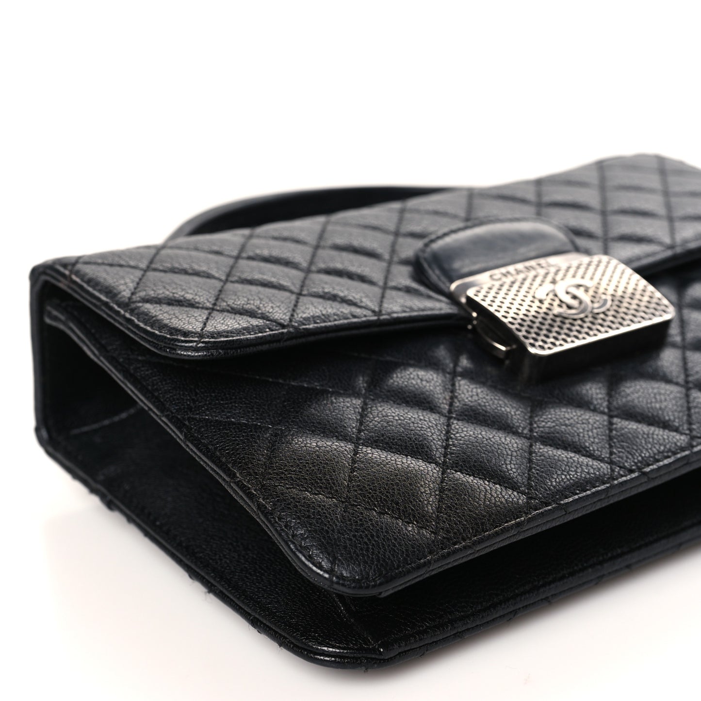 Goatskin Quilted Small CC University Top Handle Flap Black