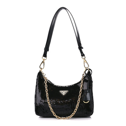 Prada Sequin Mini Re-Edition 2000 Shoulder Bag Black 1 of 10