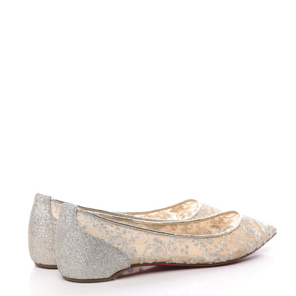 Christian Louboutin Kid Rete Lace Follies Ballerina Flat 39 Silver 4 of 9