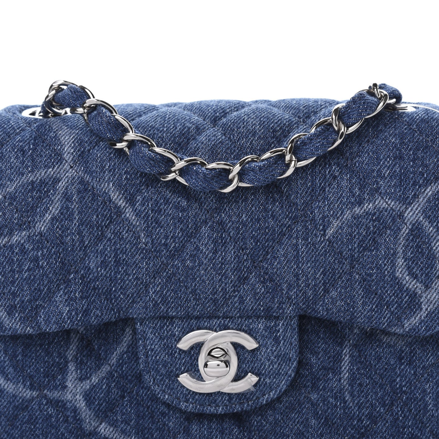 Denim CC Quilted Mini Square Flap Blue