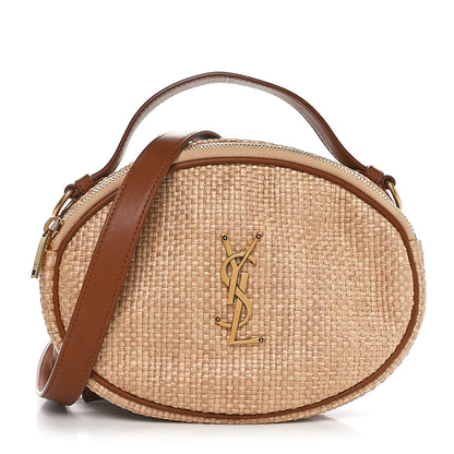 Saint Laurent Raffia Calfskin Round Camera Bag Golden Ecru Brick 1 of 10