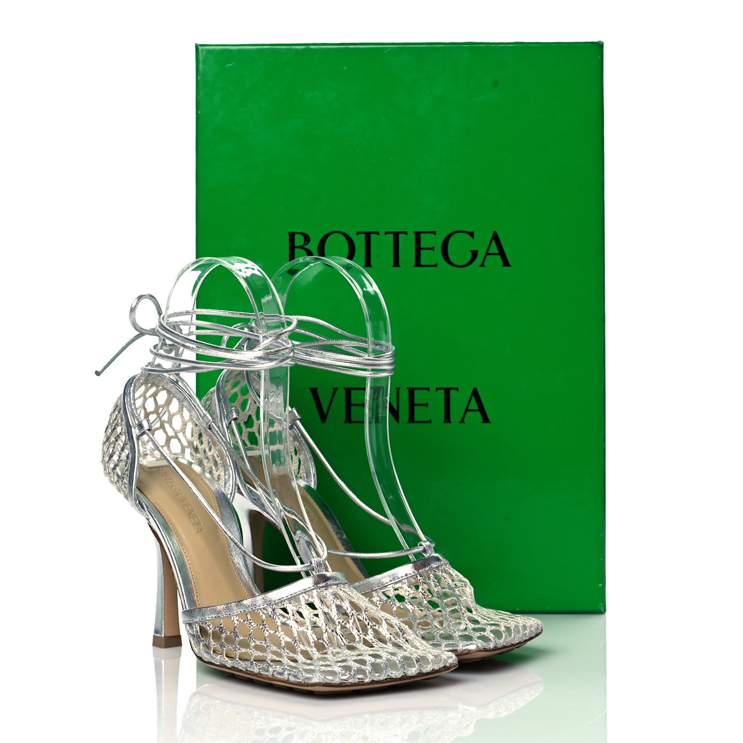 Mesh Metallic Nappa Stretch Ankle Tie Sandals 35 Silver