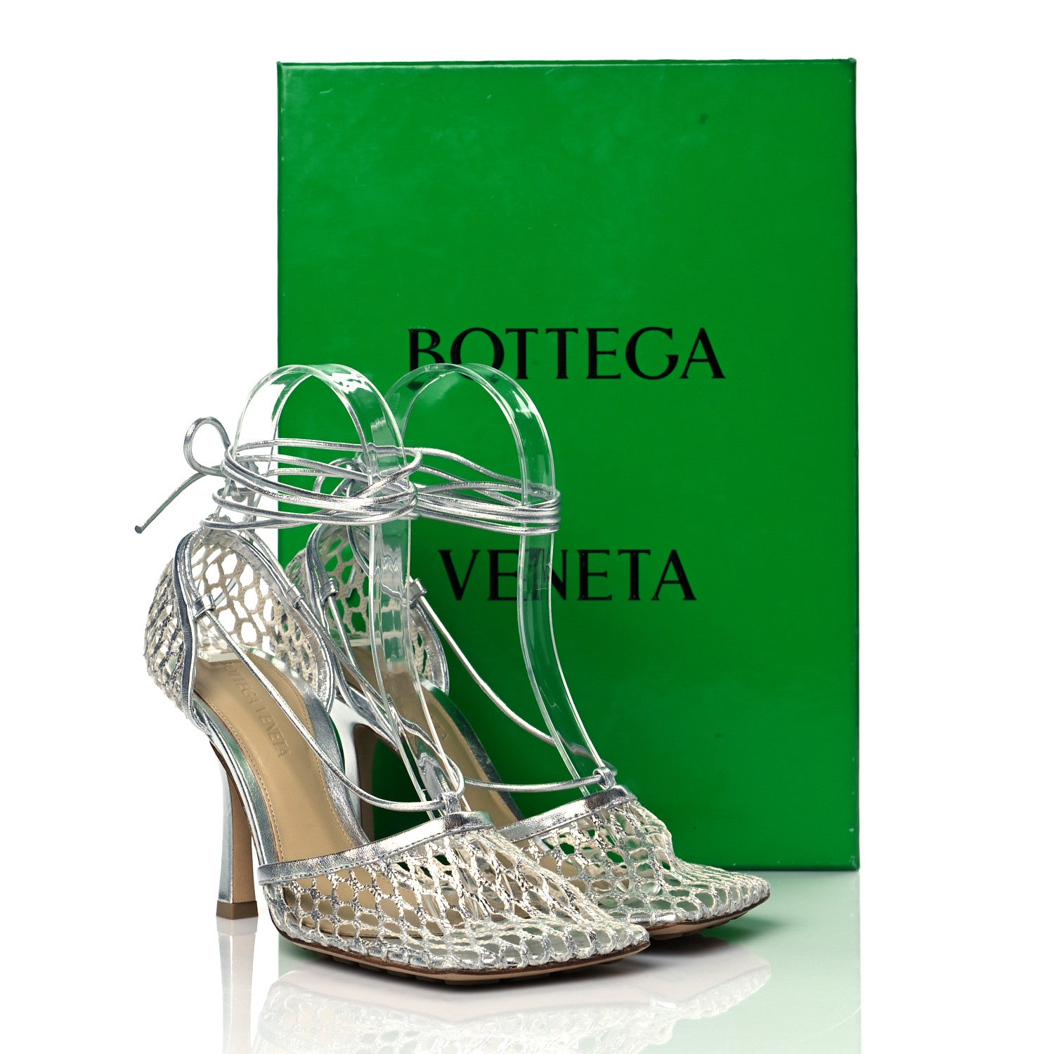 Bottega Veneta Mesh Metallic Nappa Stretch Ankle Tie Sandals 35 Silver 9 of 9