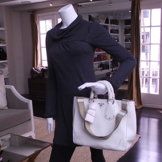 Vitello Daino Braided Tote Bianco