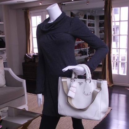 Prada Vitello Daino Braided Tote Bianco 2 of 10