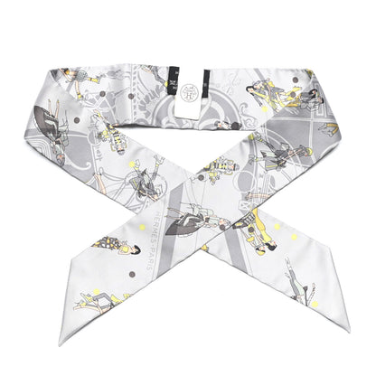 Hermes Silk Ex-Libris Les Parisie Twilly Gris Perle Jaune Soufre 1 of 4