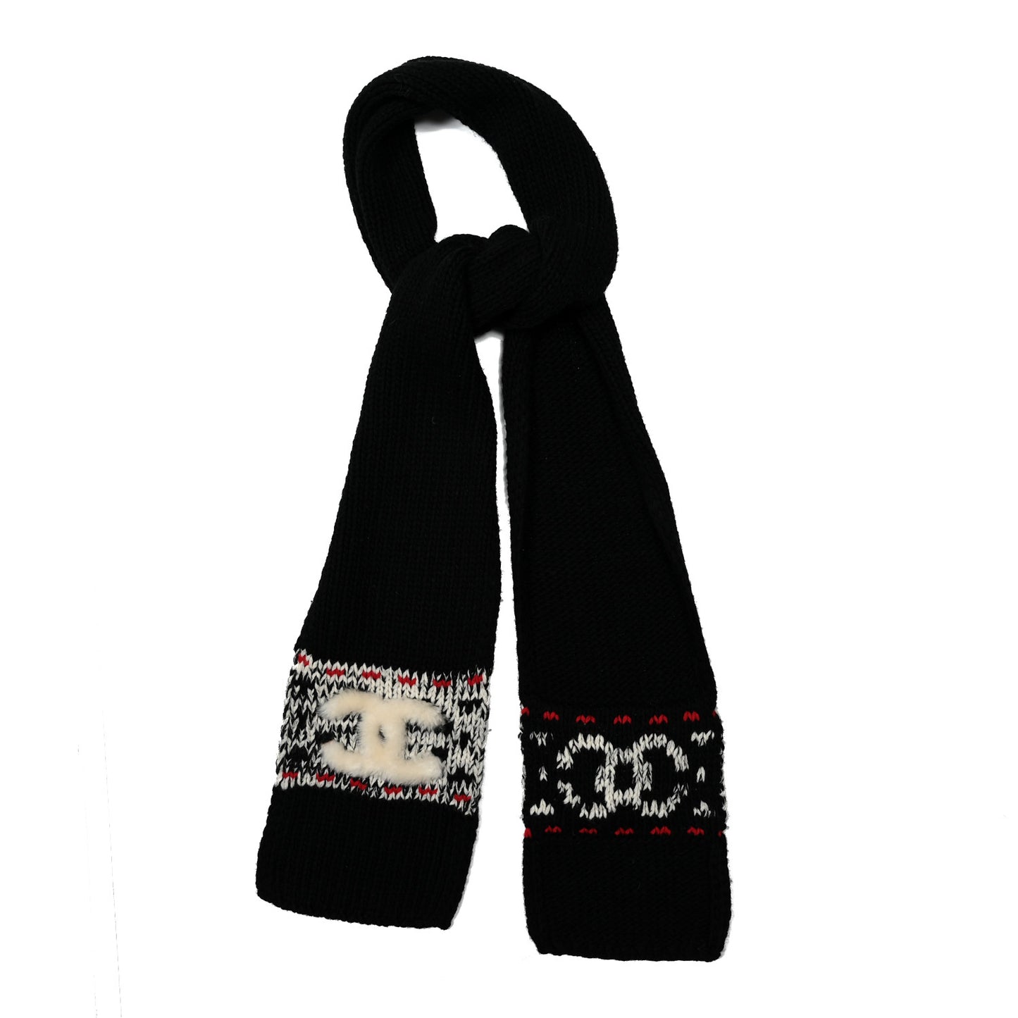 Wool Shearling CC Scarf Black White
