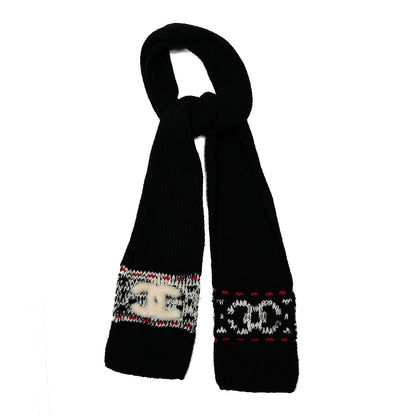 Chanel Wool Shearling CC Scarf Black White 1 of 3