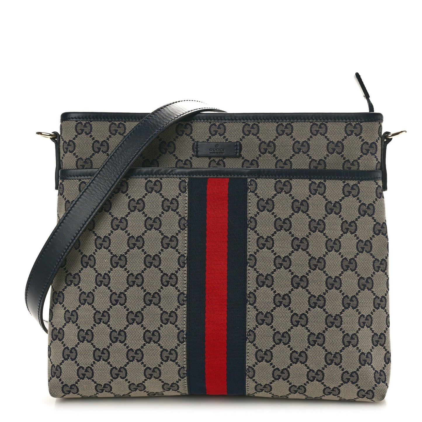 GG Supreme Monogram Web Flat Messenger Bag Navy