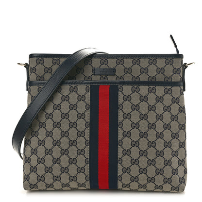 Gucci GG Supreme Monogram Web Flat Messenger Bag Navy 1 of 10