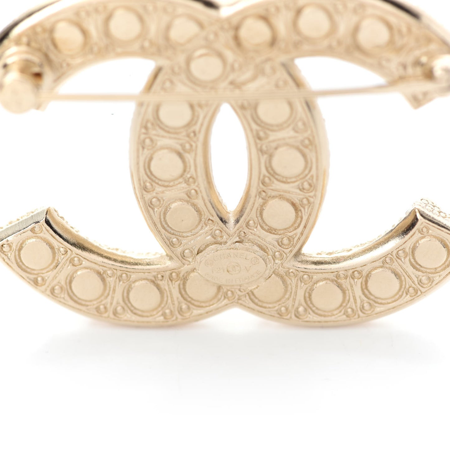 Pearl Crystal CC Brooch Gold