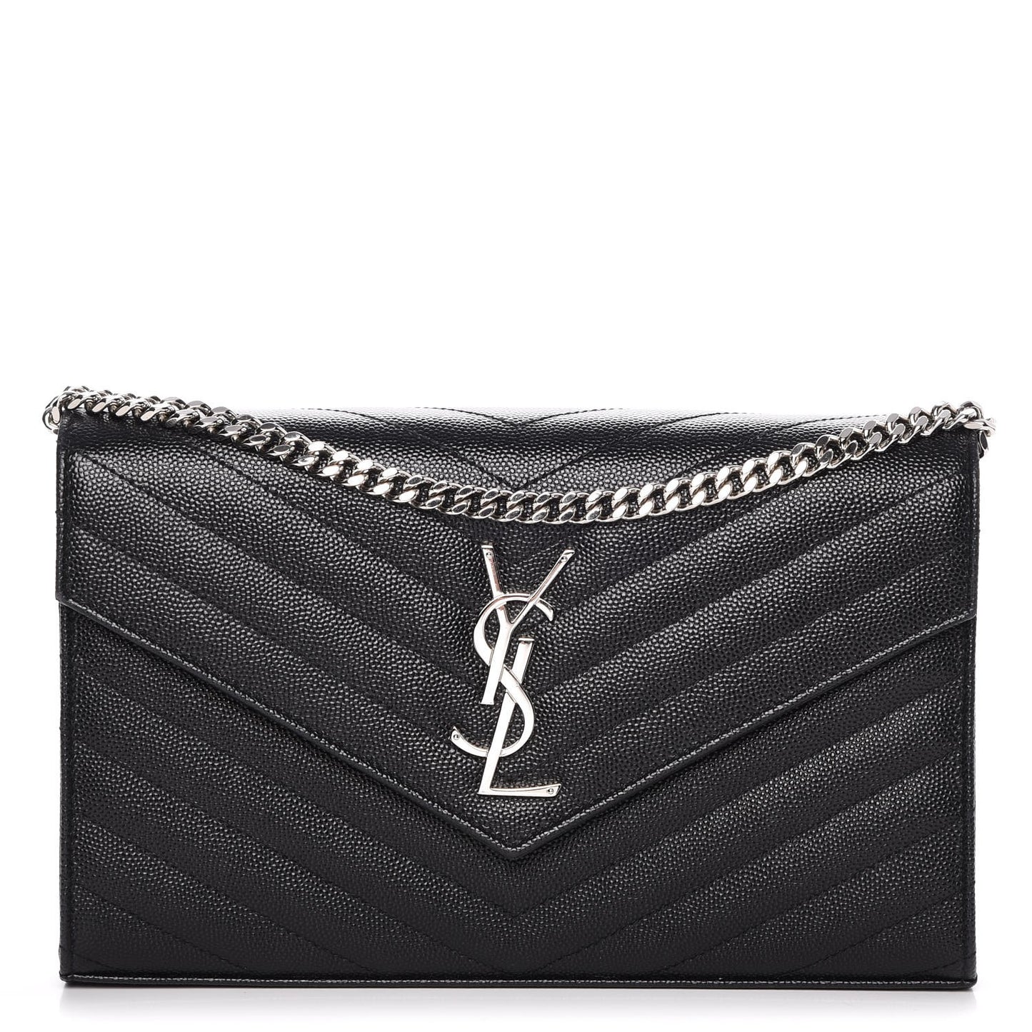 Grain De Poudre Matelasse Chevron Medium Monogram Chain Wallet Black