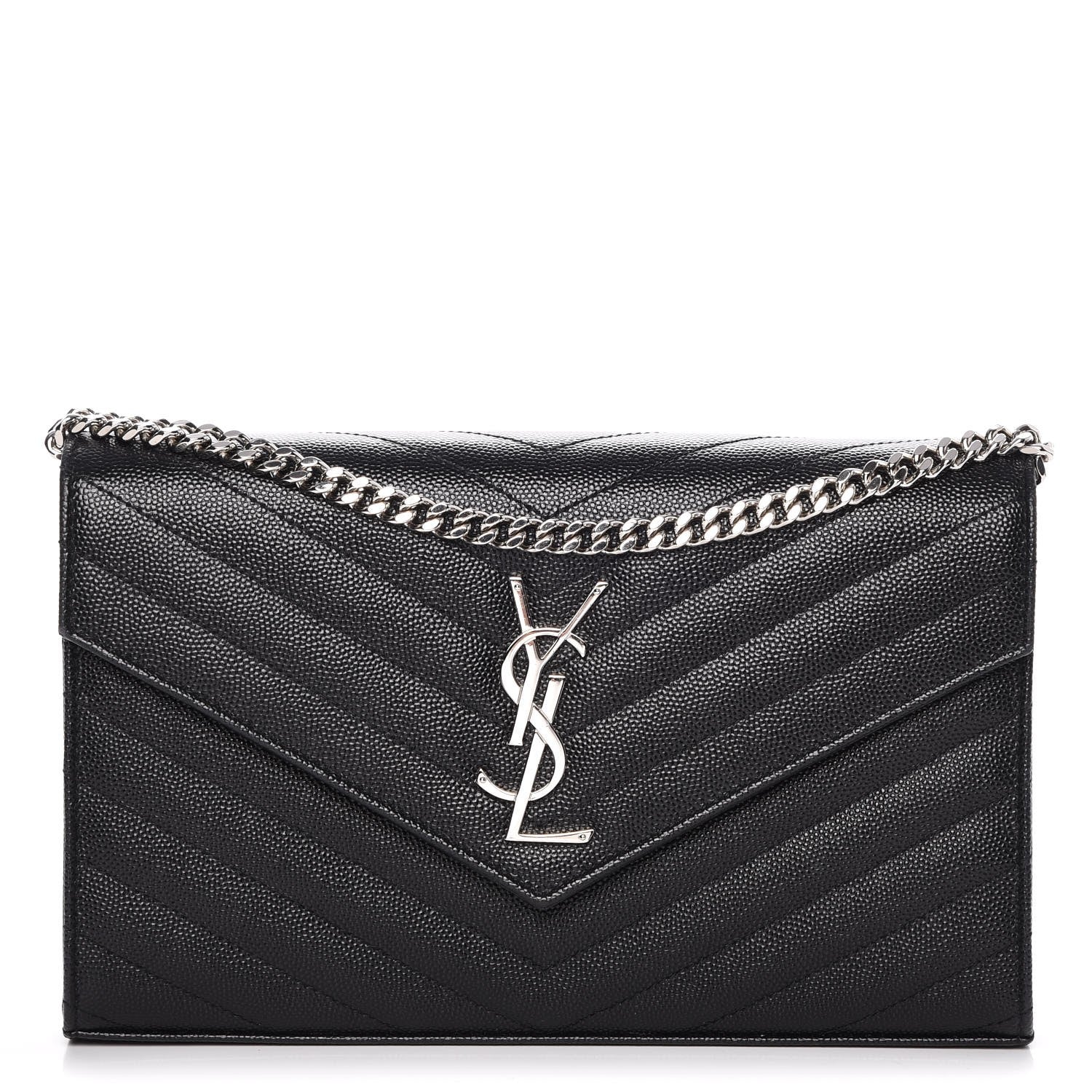 Saint Laurent Grain De Poudre Matelasse Chevron Medium Monogram Chain Wallet Black 1 of 6