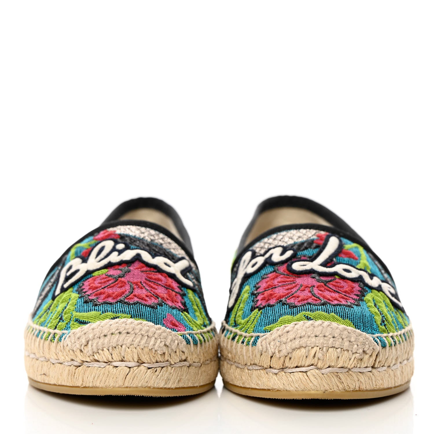 Gucci Tapestry Brocade Blind For Love Espadrilles 37.5 Acquamarine Green Black 4 of 18
