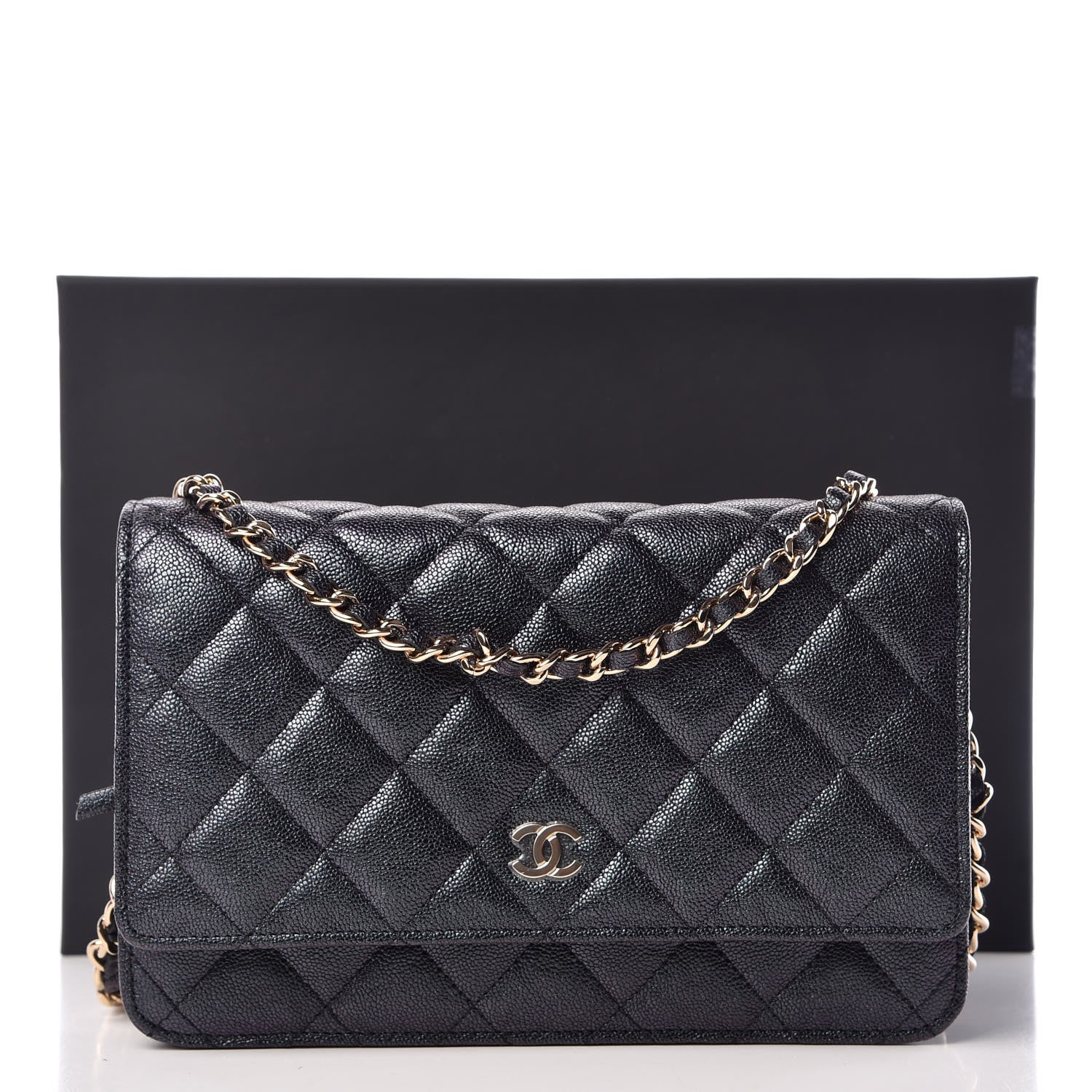 Chanel Iridescent Caviar Quilted Wallet On Chain WOC Black 12 of 12