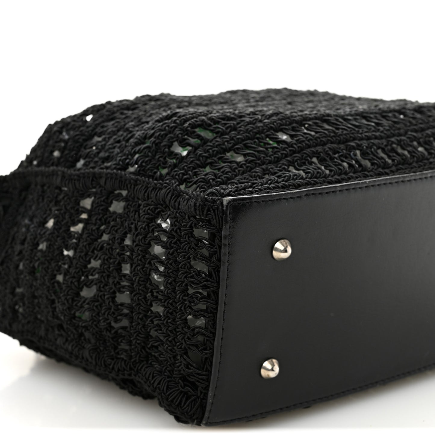 Woven Crochet Knit Tote Black