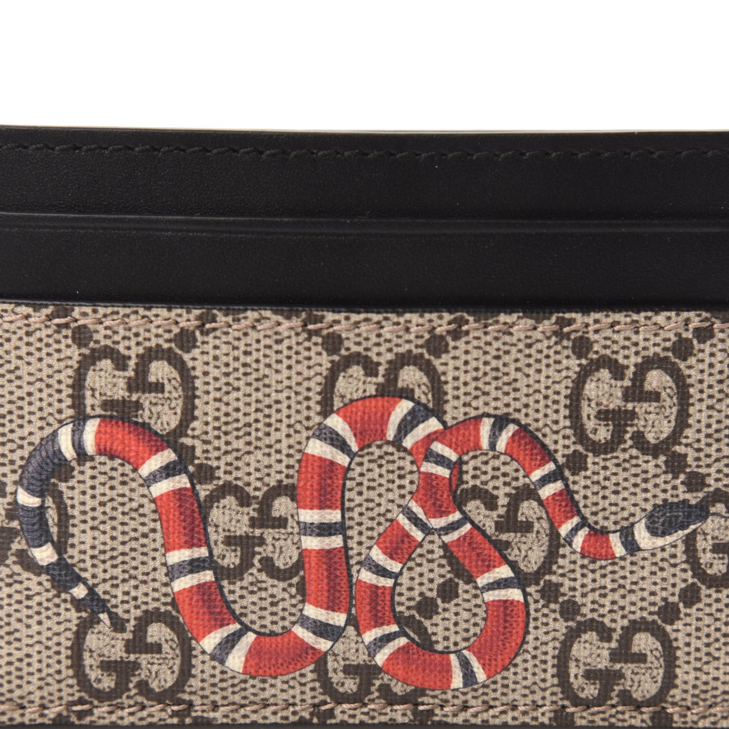 GG Supreme Monogram Kingsnake Card Holder Beige Black