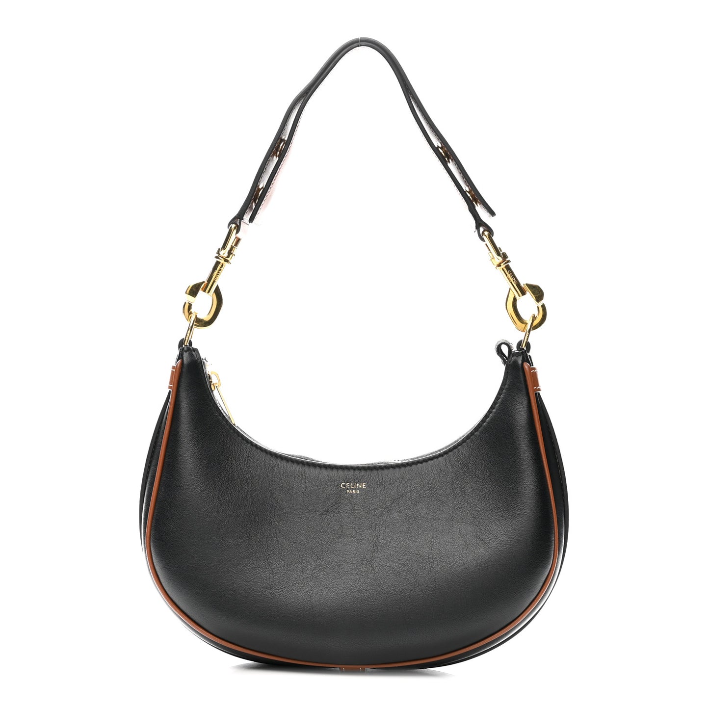 Smooth Calfskin Medium Strap Ava Shoulder Bag Black Tan